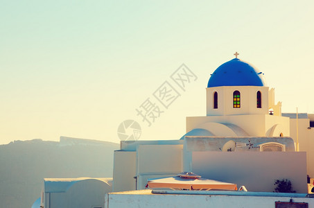 希腊圣托里尼岛的奥亚镇日落时希腊图片
