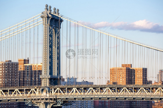 曼哈顿桥与纽约市天线图片