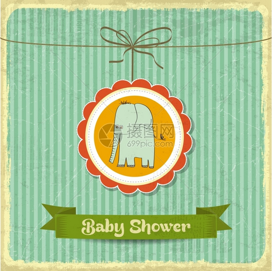 带小象的婴儿淋浴卡矢量格式图片