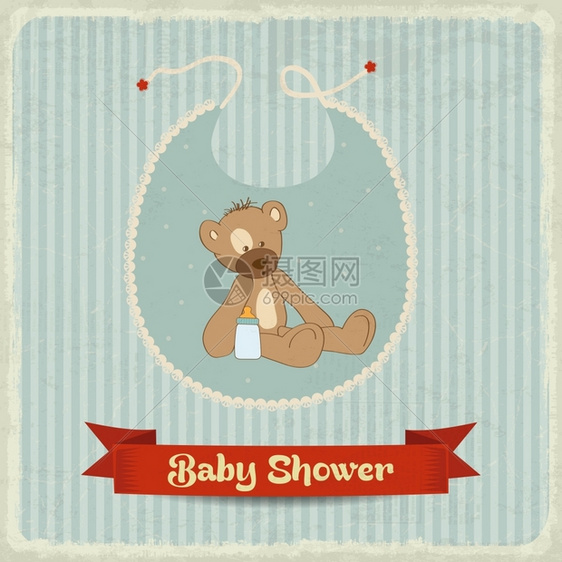 带泰迪熊的婴儿淋浴卡矢量格式图片