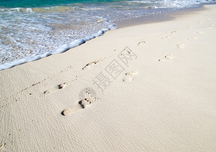 海滩湿沙的脚印图片