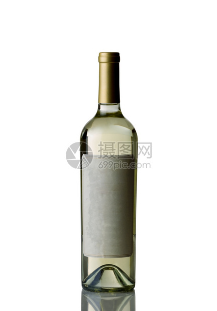垂直图像白色葡萄酒未开瓶的白葡萄酒隔着色背景反射图片