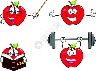 书水果apples苹果卡通粘胶薄饼字符设置收藏10插画