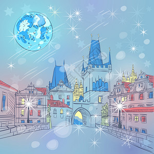 手绘布拉格城堡矢量草图图片素材