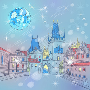 手绘布拉格城堡矢量草图图片
