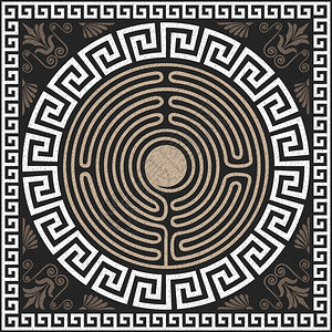 古希腊神宙斯传统古希腊白色装饰品meander和黑色背景的波浪图案插画