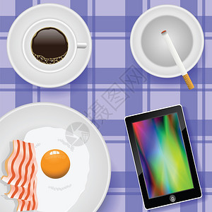 桌上有鸡蛋和培根的多彩插早餐图片