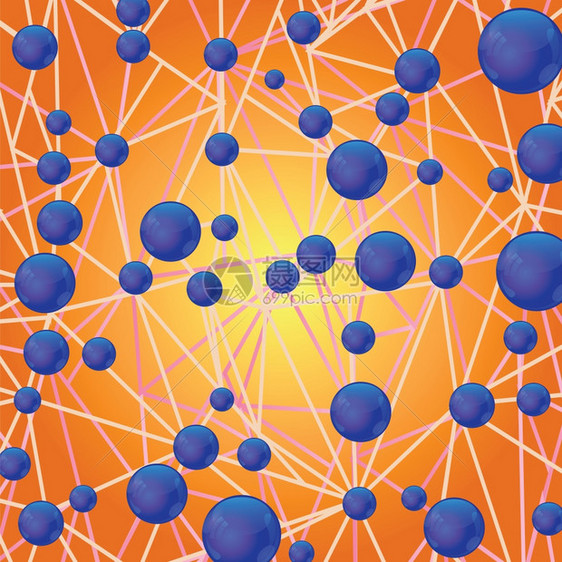 橙色背景上分子的多彩插图图片