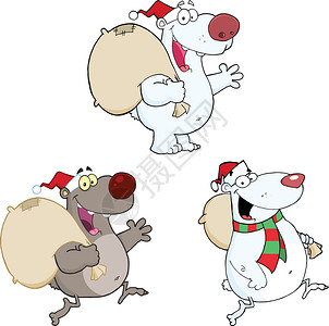 儿科卡通带圣诞袋的贝尔卡通字符收藏集插画