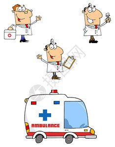 医生医院救护车卡通字符图片