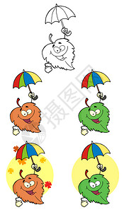 雨伞特写带有伞状的叶卡通字符收藏插画