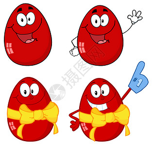 蛋壳薄膜复活节红色鸡蛋插画