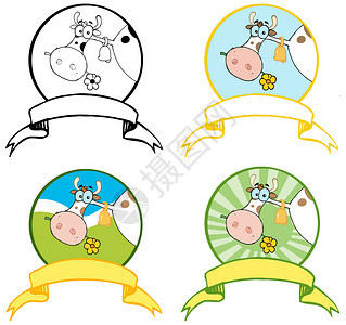 卡通可爱的奶牛标签图片