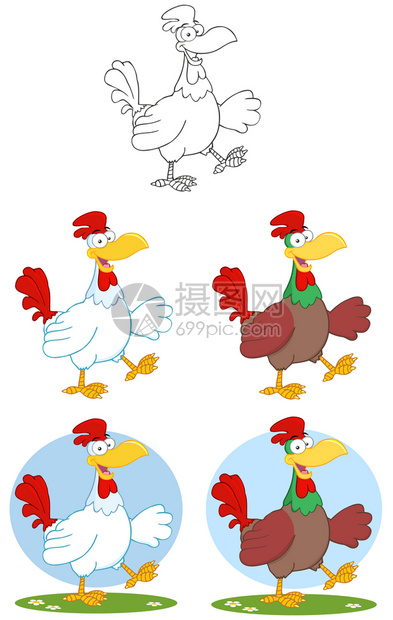 卡通可爱快乐的公鸡矢量元素图片