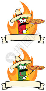 做披萨的红绿辣椒人卡通漫画矢量插图图片