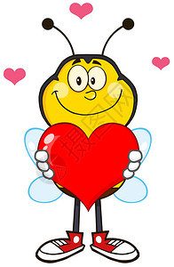 红心的微笑蜜蜂卡通马斯科特人物图片