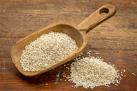 白quinoa白奎诺亚谷物的一勺生锈图片