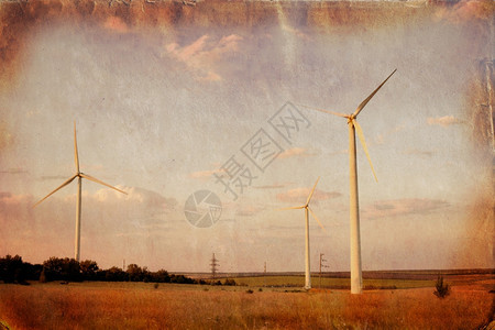 风力发电站的古老风格图像图片