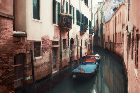 意大利威尼斯小运河的油画风格图图片
