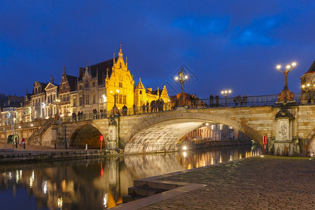 图片中世纪建筑和圣迈克尔39比利时根特日落桥图片