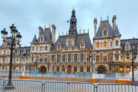 圣诞节冰场在法国巴黎市政厅或德维尔酒店前图片