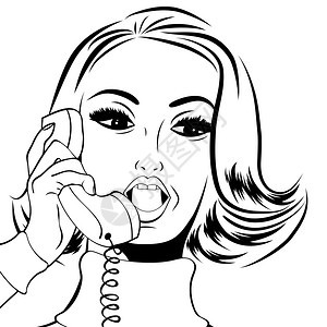 漫画风格的流行艺术可爱的古老女人在电话上聊天矢量插图图片