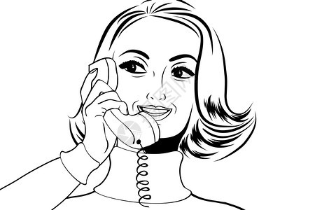 具有漫画风格的流行艺术复古女在电话上讲矢量插图背景图片