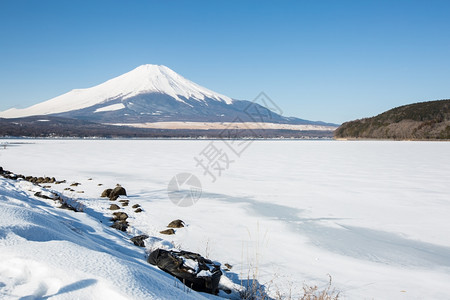 冬季亚马纳卡湖IcedYamanakaIcedFuji山图片