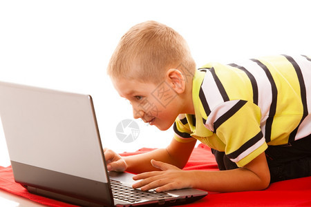 玩笔记本电脑的小男孩图片