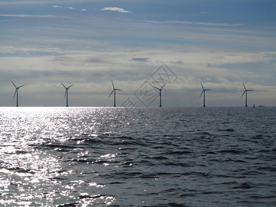 丹麦附近的沿海黄岸可再生能源产发电站绿色清洁替代能源生态图片