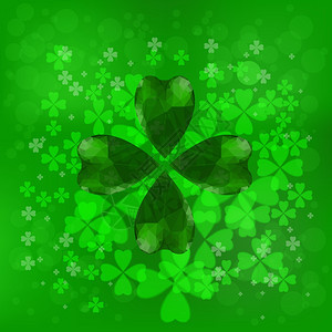 四叶三草爱尔兰shamrockStPatricksDay背景您的设计有用绿色背景的玻璃三叶草具有时髦的抽象StPatrick带有图片