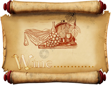 老藤葡萄贴有标签和图片的背书景上古老葡萄酒标签背景