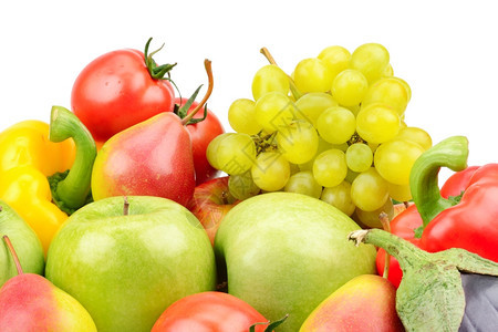 白种下孤立的水果和蔬菜成分图片