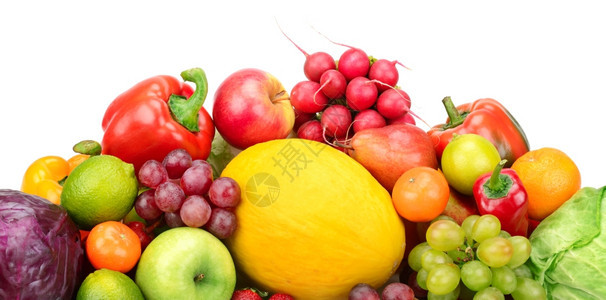 白种下孤立的水果和蔬菜成分图片