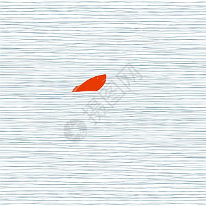 红色波浪光线水中跃起的红色鱼插画