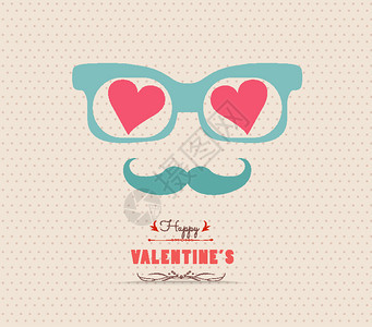 情人节快乐带时装眼镜和胡子的明信片图片
