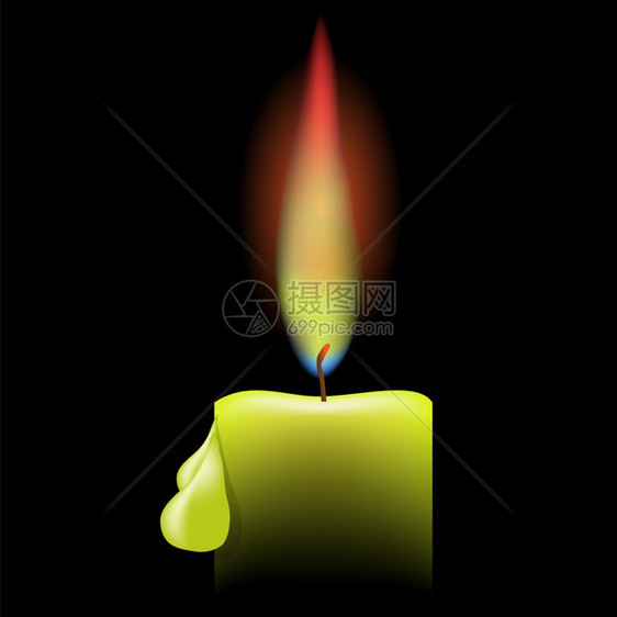 在黑背景上燃烧单一蜡烛上有亮光的火焰燃烧单一蜡烛图片