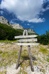 通往高山道路上的空白木标图片