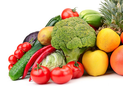 白背景上的水果和蔬菜图片