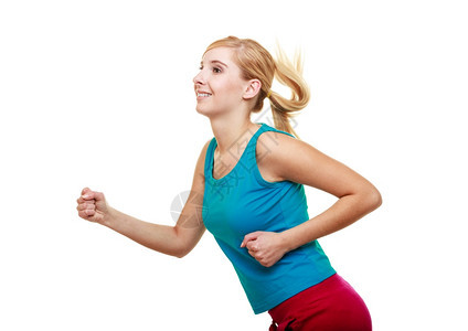 健壮的女孩跑步运动中的年轻女子慢跑积极健康的生活方式孤立的白种人图片