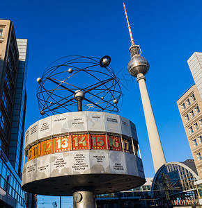 德国柏林亚历山大广场火车站Tv塔和世界时钟图片
