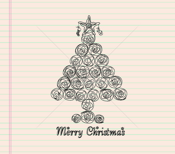圣诞快乐手画树图片