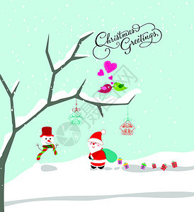圣诞快乐克劳斯雪人和礼物背景图片