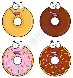 四个可爱的甜圈卡通字符图片