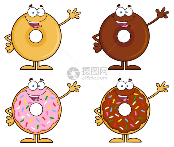 四个可爱的甜圈卡通字符图片