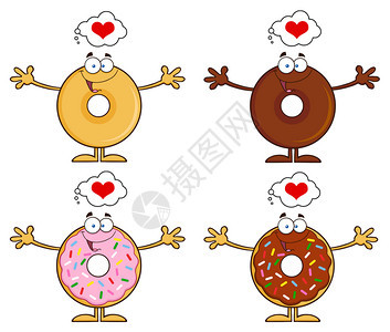 4个可爱的甜圈卡通字符17集合图片