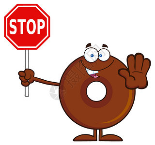 巧克力味甜圈卡通字符持有停止信号图片