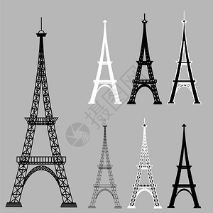 Eiffel铁塔灰色背景的侧影sIsolared图片