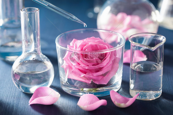 用玫瑰花和化学药瓶进行炼冰和芳香疗法图片