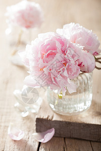 花瓶中美丽的粉红色花朵束图片